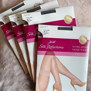 4 pair Hanes Silk Reflections Thigh Highs Barely Black Size CD